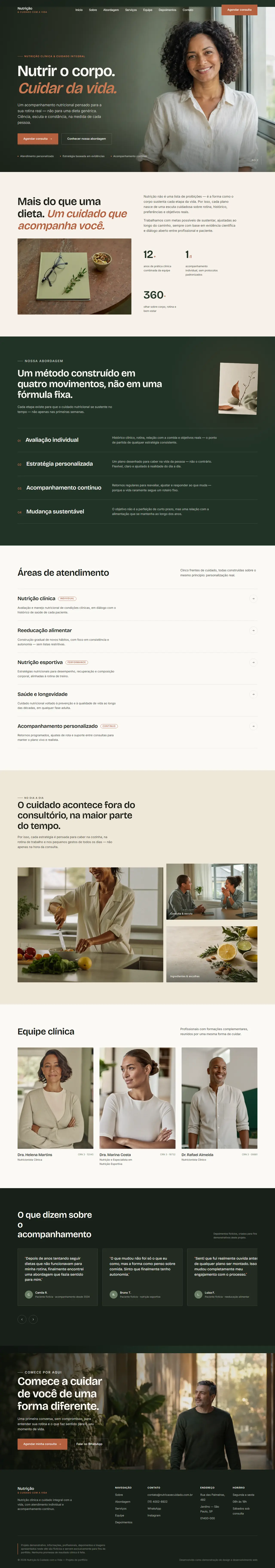Página do site da Nutrição & Cuidado com a Vida