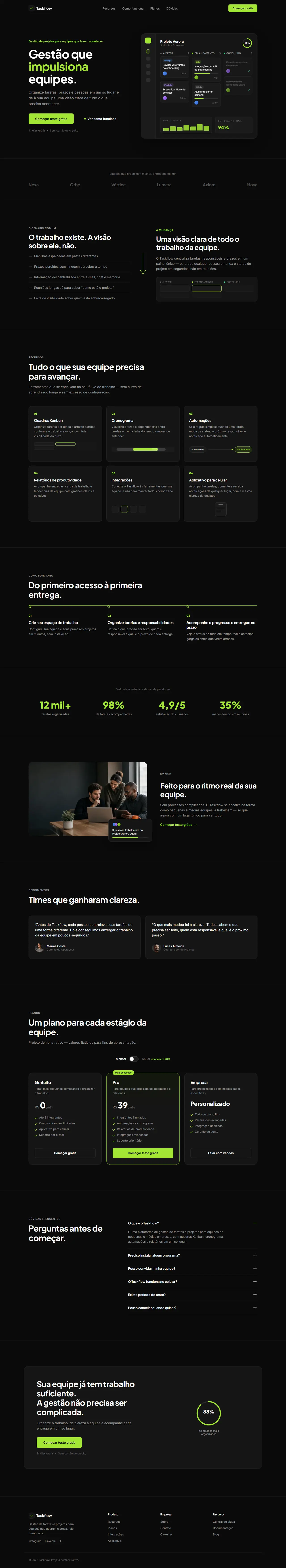 Página do site do Taskflow